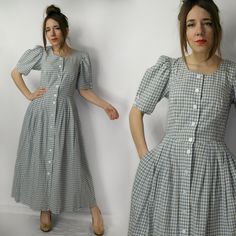 Dirdl Dress / Trachten Dress / Sonnblick Dress / Plaid folk  dress / Austrian German dress / Octoberfest small dress  / made in Austria Brand:   Sonnblick (made in AUstria) Size: 38 Measurements, flat: Overall length: 127 cm (50'') Bust: 44 cm x2 (17.32'' x2) Waist: 36 cm x2 (14.17'' x2) Material: cotton. Model in the photos is size 8UK/4US; 164 cm/5'5''. Condition: very good vintage condition PLEASE read description. For better fitting I would suggest you compare measurements to a garment that Bohemian A-line Dress With Buttons, Folk Style Fitted Maxi Dress, Fitted Folk Style Maxi Dress, Fitted Plaid Cottagecore Dress, Plaid Square Neck Dress For Garden Party, Square Neck Plaid Dress For Garden Party, Bohemian Short Sleeve Dress For Picnic, Folk Style Summer Dresses For Daywear, Cottagecore Midi Length Dresses For Picnic