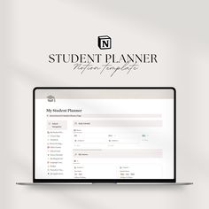 a laptop computer sitting on top of a desk next to a mouse and keyboard with the student planner app open