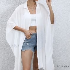 Lasaky - Premium Open-Front Solid Kimono Coverup: Essential Summer Beachwear for Womens Fashion Casual Beach Wear, Style Savvy, Summer Beach Wear, Beachwear For Women, Casual Fit, Beach Wears, Tunic Blouse, Beach Wear, Batwing Sleeve