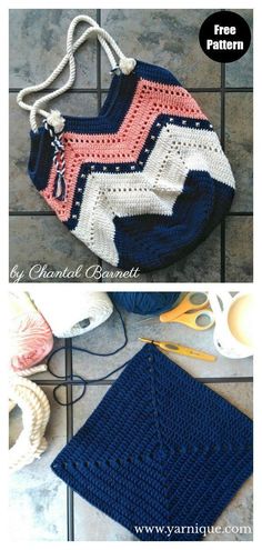 crocheted purse with two different patterns on it