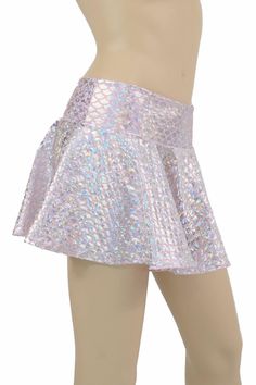 "This item is made to order, please read all the way through the listing before purchasing! Silvery scales shimmer on baby pink in this holographic mini skirt. This fabric has such a gorgeous sparkle and shine! It is made of four way stretch lycra spandex. It has a soft, spandex waistband (elastic free) that sets at the natural waist. Need help choosing \"Length\"? Watch this video: https://www.youtube.com/watch?v=qTKmmJGrjW8&t=1s Womens Sizing (See below for instructions on where measuremen Summer Princess Style Fitted Skirt, Fitted Pink Mermaid Dress For Summer, Pink Mermaid Dress For Summer, Pink Fitted Princess Mermaid Dress, Summer Party Mermaid Bottoms, Pink Fitted Bottoms For Cheerleading, Fitted Pink Bottoms For Cheerleading, Fitted Pink Sequin Skirt, Pink Fitted Sequin Skirt