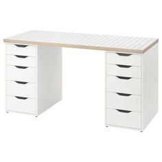 a white desk with four drawers on it