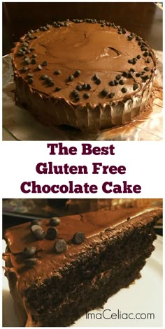 the best gluten free chocolate cake with chocolate chips and frosting on top