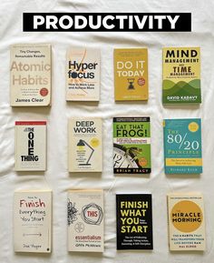 there are many different books on the bed with text overlay that says productivity