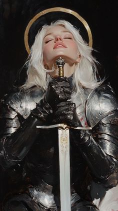 Armored Woman, Long White Hair, Arte Peculiar, Female Armor, Female Knight, Knight Art, Textured Painting, Beautiful Dark Art, Fantasy Warrior