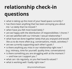 Credit: @mymentalhealthspace Relationship Check In, Relationship Check In Questions, Check In Questions, Business Crafts, Conversation Starter Questions, Relationship Expectations, Favorite Friend, Questions To Ask Your Boyfriend, Meaningful Love Quotes