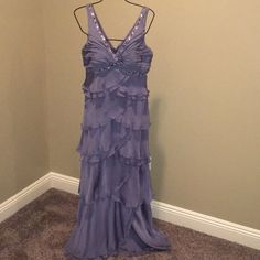 Nwot, Never Worn, Smoke Free Home, Padding In Front, Rhinestones And Embellishments In Front And Back, 100% Polyester, Lining Under Dress, Great For Galas, May Be Worn With Shawl Elegant Tiered Embellished Dress, Colorful Dresses Formal, Oc Inspo, Under Dress, Formal Dress, Color Purple, Shawl, Embellishments, Size 12