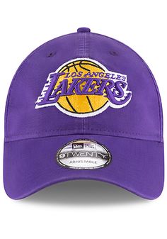 This Los Angeles Lakers Purple Adjustable Hat features a team logo embroidered on the front. Team logo embroidered on the front, Cloth Strap Closure to dial in the perfect fit, Relaxed, unstructured fit, Pre-curved bill, 100% cotton construction, New Era Flag logo on side, Dad hat, 100% Cotton, Washable, Imported Cheap Purple Baseball Cap, Throwback Hats With Embroidered Logo And Curved Brim, Throwback Curved Brim Hat With Embroidered Logo, Game Day Hats With Embroidered Logo, Sports Cotton Hat With Logo, Cotton Sports Hat With Logo, Cotton Hat With Team Logo For Sports Events, Cotton Sports Hat With Team Logo, Adjustable Hats With Embroidered Logo For Fan Gear