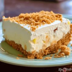 a piece of cake sitting on top of a blue plate