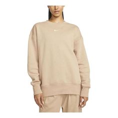 (WMNS) Nike Sportswear Phoenix Fleece Crewneck Sweatshirt 'Beige' DQ5734-200 Crew Neck Sweatshirt Nike, Brown Nike Sweatshirt, Nike Sportswear Phoenix Fleece, Sweatshirt Nike, Nike Brown, Nike Sweatshirt, Oversized Crewneck, Nike Store, Womens Fleece