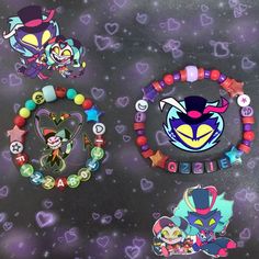 Helluva Boss Bracelet Ideas, Group Bracelets Ideas, Hazbin Hotel Matching Bracelets, Character Bracelet Ideas, Matching Kandi Bracelet Ideas, Hazbin Hotel Bracelet Ideas, Helluva Boss Bracelet, Hazbin Hotel Kandi, Hazbin Hotel Bracelets