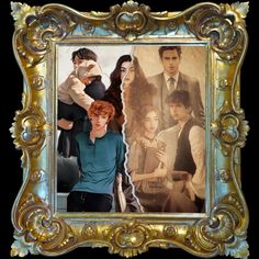 a collage of the cast of riverdale high school in an ornate gold frame