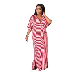 Medium Sleeve Loose Striped Shirt Long Dress Shirt Long Dress, Loose Striped Shirt, Office Dresses, Long Shirt Dress, Types Of Skirts, Dresses Casual, Striped Shirt, Hot Sale, Red And Blue