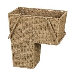 a wicker basket with handles on the side