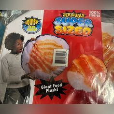 a package of super sized giant food plushs