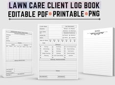 the lawn care client log book is open and ready to be used for landscaping purposes