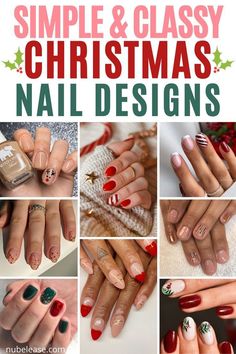 Christmas Gel Nails Simple Short, Easy Diy Christmas Nails Simple, Diy Christmas Nail Art Easy, Simple Red And Green Christmas Nails, Christmas Simple Nail Designs, Nail Art Designs For Christmas, Christmas Nails No Design, Simple Holiday Nails Acrylic, Easy Holiday Nail Designs