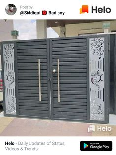 an image of two gates that have been painted black and white with designs on them