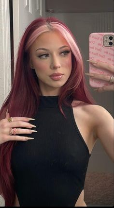 Lavender Hair Dye Underneath, Hair Color Ideas 2023 Trends Long Hair, Fun But Subtle Hair Color, Dark Colorful Hair Ideas, Colored Hair With Blue Eyes, Red Hair With Light Red Front Pieces, Strawberry Blonde Black Hair, Cute Hair Colors 2023, 2023 Wavy Hair Trends For Women