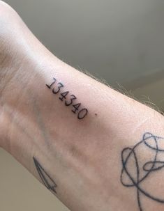 a person's arm with a tattoo that reads dearly and an arrow on it