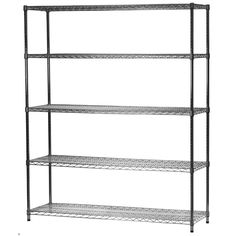 four tier shelving unit with wire shelves on each side and one shelf below it