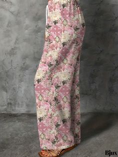 Bjux - Stylish Floral Print Wide Leg Pants: Versatile Drawstring Pants for Spring & Summer, Fashionable Womens Apparel Floral Print Full Length Loungewear Bottoms, Pink Full-length Floral Print Pants, Pink Floral Print Full-length Pants, Pink Floral Print Full-length Bottoms, Full Length Pink Floral Print Pants, Full Length Pink Floral Print Bottoms, Full-length Pink Floral Print Bottoms, Stretch Floral Print Loungewear Pants, Stretch Floral Print Pants For Loungewear