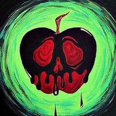 a painting of an apple with blood dripping from it