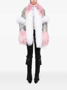 The Attico shearling-inserts Suede Jacket | Grey | FARFETCH Pink Winter Outerwear With Feather Trim, White Shearling Outerwear For Winter, Winter White Shearling Outerwear, White Shearling Long Sleeve Outerwear, Luxury Long Sleeve Outerwear With Feather Trim, White Shearling Fur Coat, White Faux Fur Outerwear With Feather Trim, Sheepskin Fur Coat With Faux Fur Trim, White Shearling Outerwear With Faux Fur Trim