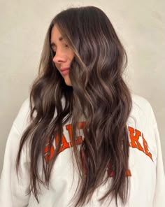 Fall Hair Inspo For Dark Hair, Light And Dark Brown Hair Color Ideas, Highlight On Medium Brown Hair, Dark Brown Lowlights Brunettes Subtle Highlights, Hair Inspo Dark Brown Highlights, Brown Hair With Settle Highlights, Simple Brown Hair Color, Long Dark Brown Hair With Light Brown Highlights, All Brown Balayage