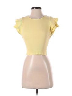 Zara Sleeveless T Shirt Size: Small Tops - used. 4% Elastane, 96% Cotton | Zara Sleeveless T-Shirt: Yellow Tops - Size Small Yellow Tops, Yellow Short, Zara Shorts, Sleeveless T Shirt, Yellow Top, Yellow Shorts, Sleeveless Tshirt, Green Shorts, Ruffle Top