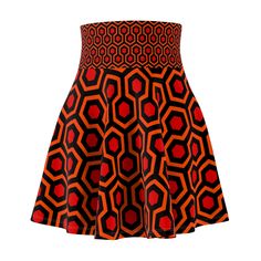 Step into the eerie elegance of the Overlook Hotel with our Shining Skater Skirt, featuring the iconic and mesmerizing carpet pattern from the classic horror movie, "The Shining." Perfect for female horror fans who want to blend style with a touch of spookiness, this skirt is designed to make you stand out at any party or just for the sheer pleasure of wearing something uniquely stylish.  Made for comfort and flair, this skater skirt is ideal for expressing your love for one of the greatest horr Horror Movie Fashion, Overlook Hotel Carpet, Hotel Carpet, Overlook Hotel, Carpet Pattern, Spooky Party, Classic Horror Movies, Movie Fashion, Classic Horror