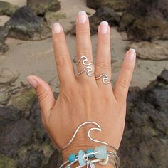 Gold Wave Ring Surf Ocean Hawaii Beach by HanaMauiCreations Silver Surf, Mermaid Accessories, Gold Wave Ring, Hammered Bracelet, Wave Bracelet, Surfer Girl Style, Maui Hawaii, Skateboard Art, Rip Curl