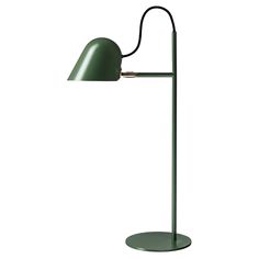 a green lamp on a white background with the light turned on and one arm extended