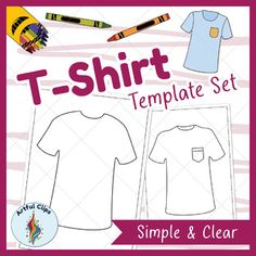 the t - shirt template set is shown with crayons and crayon pencils