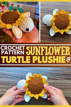 crochet pattern sunflower turtle plushie for baby and toddlers to make