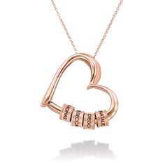 Charming Heart Necklace with Engraved Beads in Rose Gold Plating - MYKA Engraved Heart Necklace, Gifts For Your Mom, Engraved Necklace, Beautiful Heart, Custom Necklace, Personalized Necklace, Heart Pendant Necklace, 18k Rose Gold, Meaningful Gifts