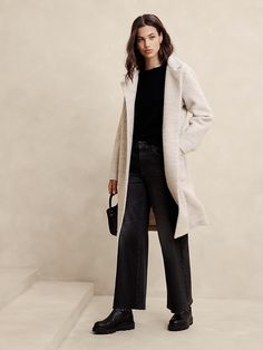 Knit Twill Coat | Banana Republic Factory Winter Styles For Women, Wardrobe Essentials For Women, Twill Pattern, Twill Coat, Tweed Pants, Winter Wardrobe Essentials, Winter Styles, Cozy Coats, Plain Outfits