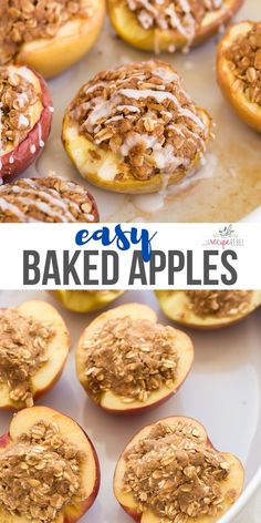 baked apples on a plate with the words easy baked apples