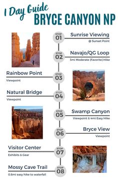 the day guide to bryce canyon national park in arizona, usa info sheet