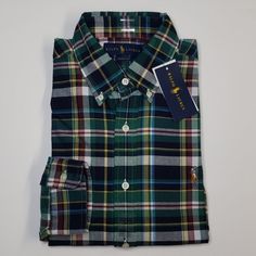 Men's Multi Colored Long Sleeve Classic Fit Oxford Button. 100% Cotton Check Out My Closet For More Limited Edition Polo Bear, Polo Ralph Lauren, Michael Kors, Kate Spade & Aldo Classic Green Button-up Flannel Shirt, Green Shirt With Casual Collar And Button Closure, Classic Green Collared Flannel Shirt, Green Collared Classic Flannel Shirt, Green Cotton Flannel Shirt With Button Closure, Casual Green Shirt With Snap Buttons, Green Flannel Shirt With Button Closure, Green Button-up Flannel Shirt, Casual Fitted Flannel Shirt With Spread Collar