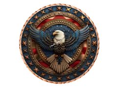 an eagle with stars and stripes painted on it's body in the shape of a circle