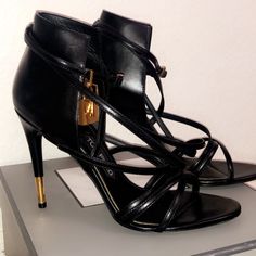 Black Tom Ford Sandals With Lock And Key, Tie Up Style. Worn Only Once. Brand New, No Scuffs. Comes With Bag And Box. Chic Sandals With 4-inch Heel For Galas, Luxury Black Sandals With Heel Loop, Chic 4-inch Heel Sandals For Galas, Designer Black Sandals With Wrapped Heel, Tom Ford Sandals, Tom Ford Shoes, Black Toms, Lock And Key, Up Styles