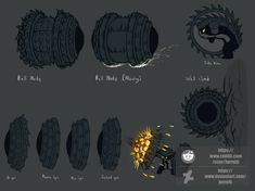 an image of different types of tires and wheels in the game, including one with yellow eyes