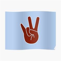 a peace sign drawn in the shape of a hand on top of a blue background