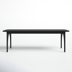 a long black table with two legs and one leg extended to the side, against a white background