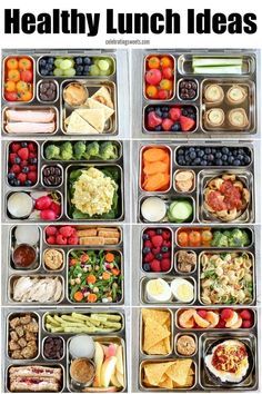 an organized lunch box filled with different types of food and the words healthy lunch ideas