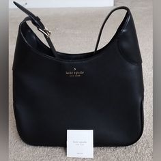 Kate Spade Aster Medium Black Leather Shoulder Bag Care Card Included New Without Tag!!! Designer Black Hobo Bag For The Office, Kate Spade Formal Bag With Adjustable Strap, Kate Spade Soft Leather Shoulder Bag For Office, Kate Spade Formal Soft Leather Bags, Formal Kate Spade Shoulder Bag With Adjustable Strap, Kate Spade Leather Shoulder Bag For Shopping, Kate Spade Leather Shoulder Bag For Evening, Kate Spade Designer Shoulder Bag For Evening, Designer Kate Spade Shoulder Bag For Evening