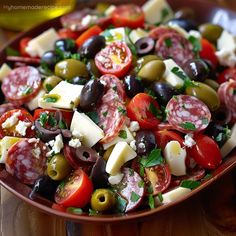 Fresh and Easy Antipasto Salad Recipe | Perfect for Parties - My Home Made Recipe Homemade Antipasto Salad, Marinated Olives Cheese And Salami, Easy Antipasto Platter, Marinated Cheese And Salami, Recipes With Salami, Marinated Salads, Antipasta Salads, Untraditional Thanksgiving Dinner, Antipasto Salad Dressing