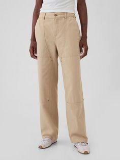 High Rise Double-Knee Carpenter Pants | Gap Gap Wide Leg Cargo Pants With Pockets, Gap Utility Straight Leg Pants, Gap Utility Pants With Pockets, Gap Utility Cargo Pants With Side Pockets, Gap Cotton Cargo Style Bottoms, Gap Utility Cotton Cargo Pants, Carpenters Pants Women, Casey Tan Carpenter Pants, Carhartt Double Knee Pants Women