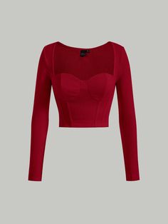 Cute Red Tops For Women, Red Top Long Sleeve, Red Wardrobe, Red Clothes Outfits, Red Clothes Women, Red Long Sleeve, Red Long Sleeve Top, Red Long Sleeve Shirt Fitted, Cute Red Tops